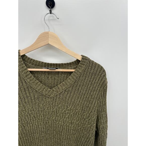 Natural Reflections Sweater Women Medium Green Fisherman Knit Neutral V Neck - Picture 5 of 7